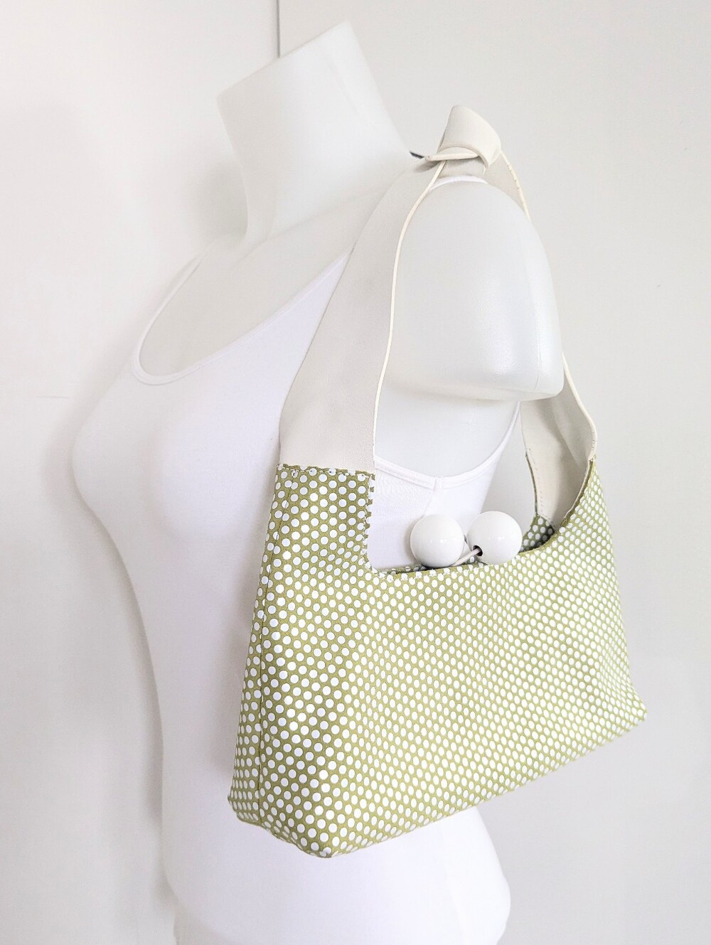 FURLA  Y2K Green Suede And White Polka Dot Handbag With Knotted Handle